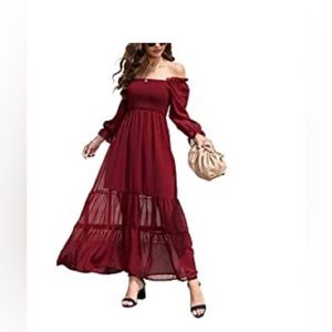 High Waist Casual Smocked Flowy A Line Tiered Maxi Dress